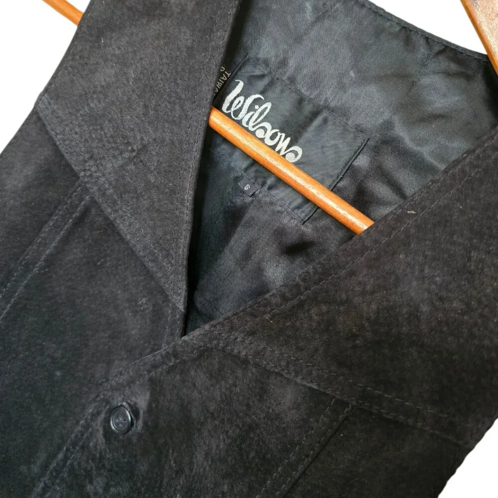 Unisex Vintage WILSONS SUEDE & LEATHER Black Leather Vest sz S